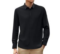 2026 Camisa Hombre Manga Larga- Camiseta Trabajo Cuello Reverso Color Sólido Suelo Casual Cómoda Blusa Chic Versátil Negocios Temperamento Alto Suave Gran Tamaño Otoño, Negro , XXXXXL
