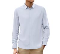 2026 Camisa Hombre Manga Larga- Camiseta Trabajo Cuello Reverso Color Sólido Suelo Casual Cómoda Blusa Chic Versátil Negocios Temperamento Alto Suave Gran Tamaño Otoño, blanco, XXL