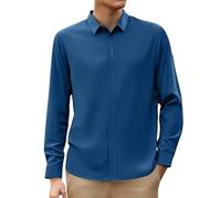 2026 Camisa Hombre Manga Larga- Camiseta Trabajo Cuello Reverso Color Sólido Suelo Casual Cómoda Blusa Chic Versátil Negocios Temperamento Alto Suave Gran Tamaño Otoño, Azul oscuro., XXL