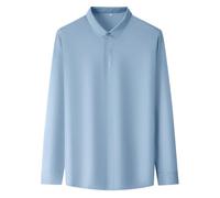 2026 Camisa Hombre Manga Larga- Camiseta Trabajo Cuello Reverso Color Sólido Suelo Casual Cómoda Blusa Chic Versátil Negocios Temperamento Alto Suave Gran Tamaño Otoño, azul claro, XL