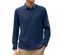 2026 Camisa Hombre Manga Larga- Camiseta Trabajo Cuello Reverso Color Sólido Suelo Casual Cómoda Blusa Chic Versátil Negocios Temperamento Alto Suave Gran Tamaño Otoño, azul marino, 3XL