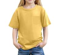 2026 Camiseta Casual con Bolsillo de Verano en Colores Puros para la Playa Escolar y Excursiones, amarillo, 8-9 años
