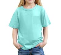 2026 Camiseta Casual con Bolsillo de Verano en Colores Puros para la Playa Escolar y Excursiones, azul celeste, 3-4 años
