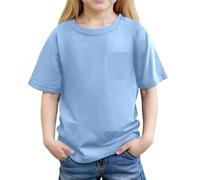 2026 Camiseta Casual con Bolsillo de Verano en Colores Puros para la Playa Escolar y Excursiones, azul, 4-5 años