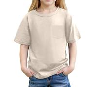 2026 Camiseta Casual con Bolsillo de Verano en Colores Puros para la Playa Escolar y Excursiones, beige, 8-9 años