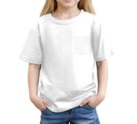 2026 Camiseta Casual con Bolsillo de Verano en Colores Puros para la Playa Escolar y Excursiones, Blanco, 10-11 años