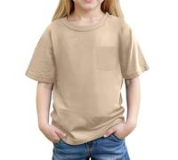 2026 Camiseta Casual con Bolsillo de Verano en Colores Puros para la Playa Escolar y Excursiones, caqui, 3-4 años