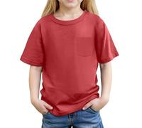 2026 Camiseta Casual con Bolsillo de Verano en Colores Puros para la Playa Escolar y Excursiones, Color rojo., 6-7 años