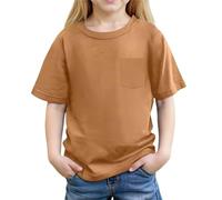 2026 Camiseta Casual con Bolsillo de Verano en Colores Puros para la Playa Escolar y Excursiones, marrón, 10-11 años