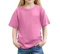 2026 Camiseta Casual con Bolsillo de Verano en Colores Puros para la Playa Escolar y Excursiones, Rosa., 4-5 años
