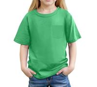 2026 Camiseta Casual con Bolsillo de Verano en Colores Puros para la Playa Escolar y Excursiones, verde, 8-9 años