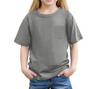 2026 Camiseta casual para niña con práctico bolsillo para la playa y excursiones escolares en colores puros, gris, 6-7 años