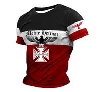 2026 Camiseta de manga corta casual y cómoda para hombre con cuello redondo estilo tanque de tigre alemán de la Segunda Guerra Mundial, rojo, XXL