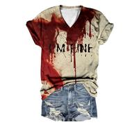 2026 - Camiseta de manga corta para mujer con cuello y manga corta, Halloween, impresión de letras Mis pedidos Ver cuenta, Negro , XXL