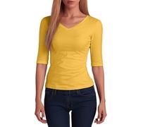 2026 Camiseta de manga corta para mujer, cuello en V, informal, básica, cómoda, suave, para todo el mundo, para primavera y otoño, amarillo, L/..