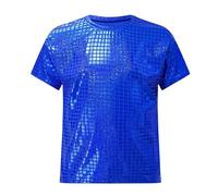 2026 Camiseta de manga corta para niño con diseño gráfico de lentejuelas cuadradas a cuadros brillantes para deportes al aire libre, 2 - 19 años, azul, 8-9 años
