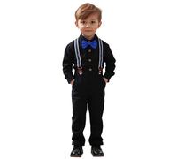 2026 Camiseta de Manga Larga Lisa para niños pequeños, Tops con Tirantes y Pantalones, Conjuntos de Caballero para niños pequeños (Black2, 18-24 Months)