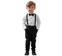 2026 Camiseta de Manga Larga Lisa para niños pequeños, Tops con Tirantes y Pantalones, Conjuntos de Caballero para niños pequeños (White, 2-3 Years)