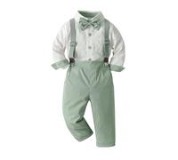 2026 Camiseta de Manga Larga Lisa para niños pequeños, Tops con Tirantes y Pantalones, Conjuntos de Caballero para niños pequeños (Green, 6-12 Months)