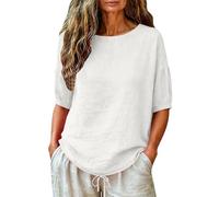 2026 Camiseta de Mujer Blusa de Manga 3/4 Tops básica con Cuello Redondo Casual Trabajo Primavera Verano