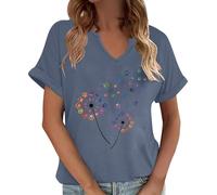 2026 Camiseta de mujer de moda con cuello en V estampado moderno para una elegancia casual en la vida cotidiana, marine, XXL