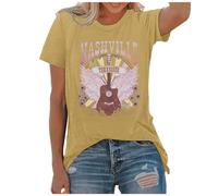 2026 - Camiseta de música country para mujer, camiseta gráfica de Tennessee, camiseta occidental, manga corta, suéter de senderismo para mujer, transpirable, amarillo claro, L
