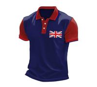 2026 Camiseta de negocios casual con estampado de bandera del Reino Unido con mangas raglán y botones en la solapa Camisa con encaje, marine, S