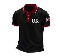 2026 Camiseta de negocios casual con estampado de bandera del Reino Unido con mangas raglán y botones en la solapa Tops de negocios para hombre, Negro , M