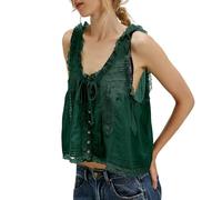 2026 Camiseta de tirantes para mujer elegante y elegante de verano Top Caraco Encaje sin mangas Tirantes Espaguetis Top Sexy Suelta Camisa Ojal Bordado Camisola Casual Moda Tank Tops, verde, S