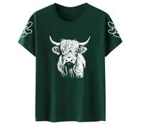 2026 Camiseta de vaca para mujer, bonita camiseta de vaca, interesante estampado de animales, camiseta de vida de granja, camiseta informal de manga corta para vacaciones, Verde oscuro., S