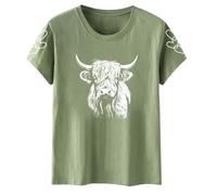 2026 Camiseta de vaca para mujer, bonita camiseta de vaca, interesante estampado de animales, camiseta de vida de granja, camiseta informal de manga corta para vacaciones, Verde claro., S