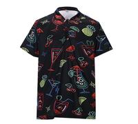 2026 camiseta hombres camisa de solapa de verano para hombre para impresión retro manga corta, Negro , XL