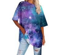 2026 Camiseta informal de corte holgado manga corta estampado de estrellas para el día a día. Camiseta cómoda con ajuste relajado para todas las estaciones, morado, XXL