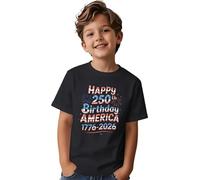 2026 Camiseta informal de manga corta con estampado gráfico para niños y niñas, cómoda camiseta de cuello redondo con estampado, Negro , 8-9Years