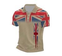 2026 Camiseta Informal de Negocios con Estampado de Bandera del Reino Unido para Hombre, Manga raglán, Solapa con Botones y Estampado Festivo (Khaki, L)