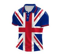 2026 Camiseta Informal de Negocios con Estampado de Bandera del Reino Unido para Hombre, Manga raglán, Solapa con Botones y Estampado Festivo (Blue, XXXL)