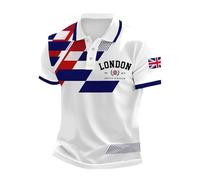 2026 Camiseta Informal de Negocios con Estampado de Bandera del Reino Unido para Hombre, Manga raglán, Solapa con Botones y Estampado Festivo (White, XXXXXL)