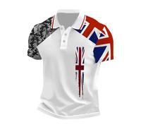 2026 Camiseta Informal de Negocios con Estampado de Bandera del Reino Unido para Hombre, Manga raglán, Solapa con Botones y Estampado Festivo (Camouflage, S)