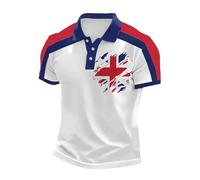 2026 Camiseta Informal de Negocios con Estampado de Bandera del Reino Unido para Hombre, Manga raglán, Solapa con Botones y Estampado Festivo (Blue, XXL)
