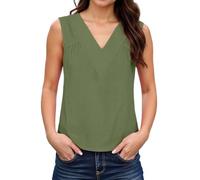 2026 Camiseta Mujer Cuello en V Chaleco sin mangas Verano Casual Color Sólido Camiseta de tirantes Chic Y Elegant Amplio Versátil Tanque Top Ligero Verano Playa Camisola Suave Cómodo Persono Básico