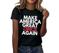 2026 Camiseta Mujer Make America Great Bandera con Letras Impresión para Mujer, Moderna Camiseta de Comercio Exterior con Cuello Redondo Manga Corta, Negro , M