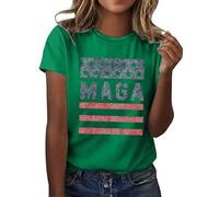 2026 Camiseta Mujer Make America Great Bandera con Letras Impresión para Mujer, Moderna Camiseta de Comercio Exterior con Cuello Redondo Manga Corta, verde, S