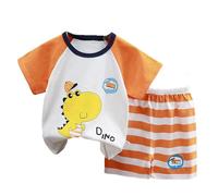 2026 Camiseta Niños Niños Pequeños Niños Ropa de Verano Bonitos Dibujos Animados Estampados Manga Corta Camiseta Tops Estampado Floral Pantalones Cortos Traje de 2 Piezas, naranja, 2-3 años