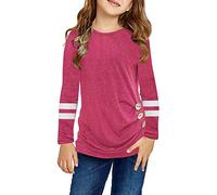 2026 camiseta niños túnica para niños niñas niñas cuello redondo ultra suave monocolor manga larga rayas cómodo casual con botones laterales blusa camiseta, Rosa intenso., 10-11 años
