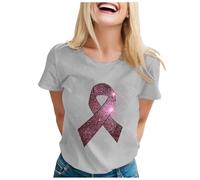 2026 Camiseta octubre rosa mujer impresa cinta rosa cáncer de mama camiseta camisetas de manga corta cuello redondo camiseta tops elegante y elegante verano camiseta camiseta camiseta de gran tamaño