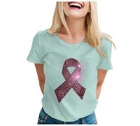 2026 Camiseta octubre rosa mujer impresa cinta rosa cáncer de mama camiseta camisetas de manga corta cuello redondo camiseta tops elegante y elegante verano camiseta camiseta camiseta de gran tamaño