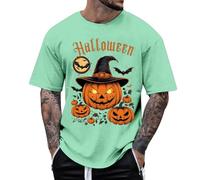 2026 Camiseta para hombre con estampado divertido de calabaza de Halloween, cómoda, manga corta, para uso diario, deportes y actividades de ocio, tejido ligero y transpirable, Verde claro., S