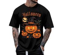 2026 Camiseta para hombre con estampado divertido de calabaza de Halloween, cómoda, manga corta, para uso diario, deportes y actividades de ocio, tejido ligero y transpirable, Negro , XL