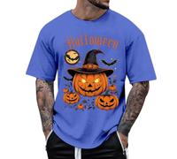 2026 Camiseta para hombre con estampado divertido de calabaza de Halloween, cómoda, manga corta, para uso diario, deportes y actividades de ocio, tejido ligero y transpirable, azul, S