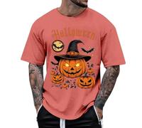 2026 Camiseta para hombre con estampado divertido de calabaza de Halloween, cómoda, manga corta, para uso diario, deportes y actividades de ocio, tejido ligero y transpirable, Rojo sandía, L